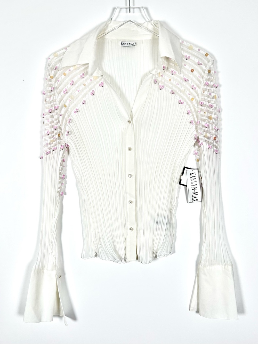 Vintage Deadstock Kaelyn Max Button Up Top Sheer Y2K Womens Large Embellished